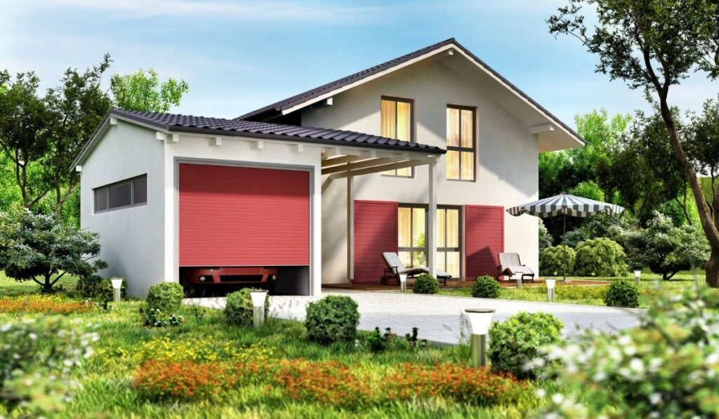 Modern country house with garage and car