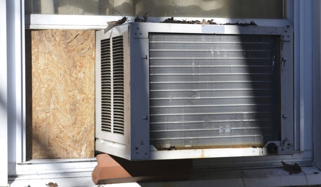 Window air conditioner at suburban house 