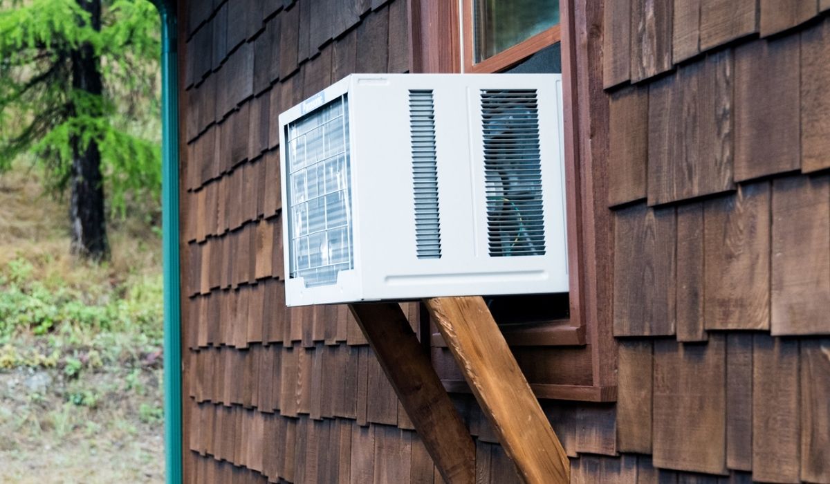 Window air conditioning unit on a cabin