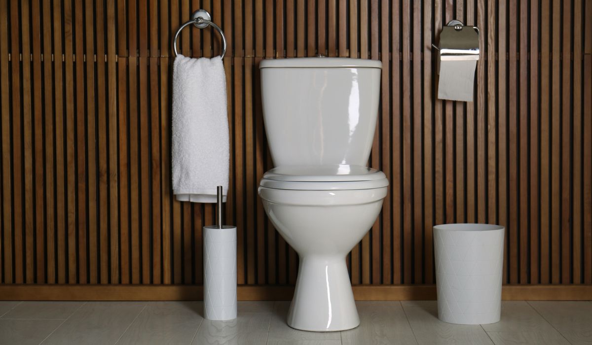 Simple bathroom interior with new toilet bowl